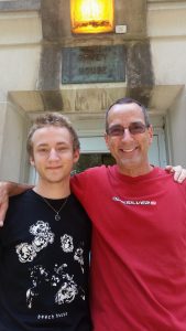 Proud poppa and Bennett in front of Bennett's new dorm at Wright Quad